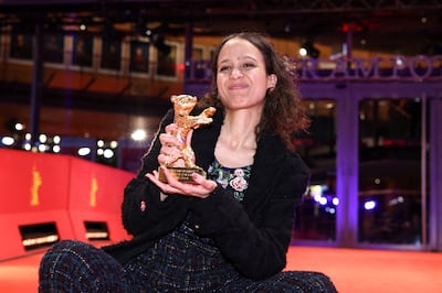 Director Mati Diop poses with the Golden Bear for Best Film for Dahomey. Reuters