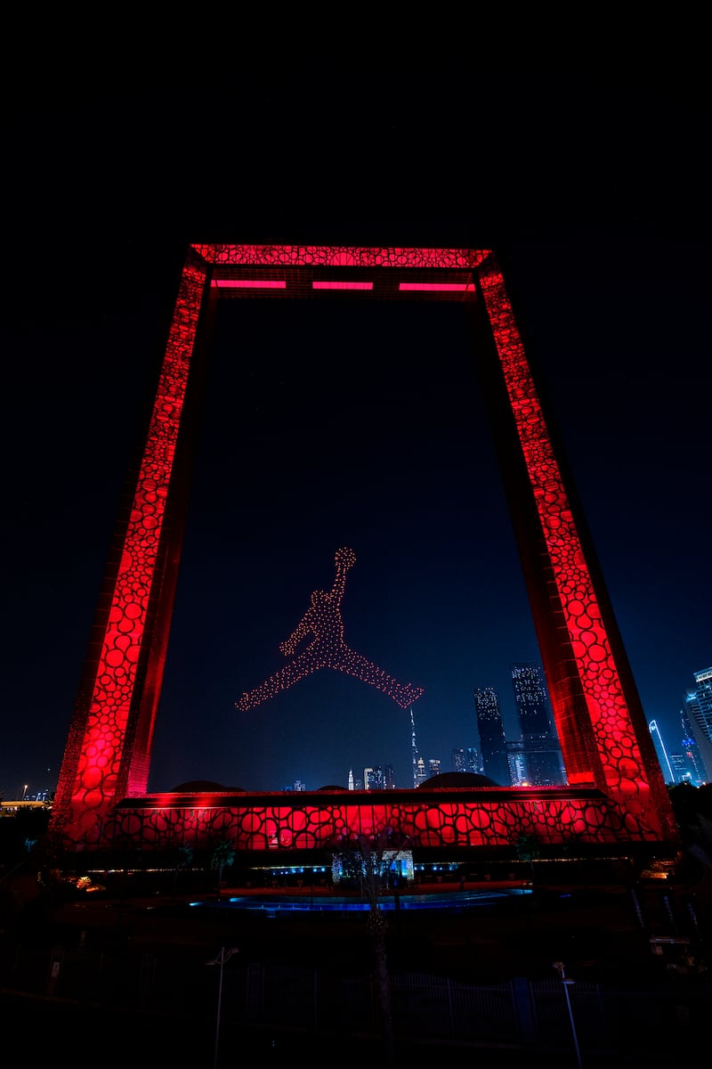 To celebrate the launch, the Frame in Dubai was lit up with a drone image of the 'Jumpman' logo made famous by Michael Jordan.