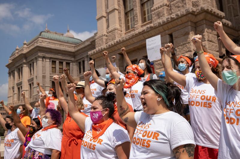 Women protest against the six-week abortion ban at the Capitol in Austin, Texas. AP