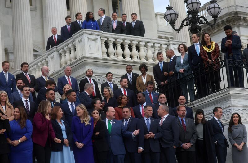 Members-elect of the US House of Representatives prepare for a group photo outside of the US Capitol in Washington. Reuters
