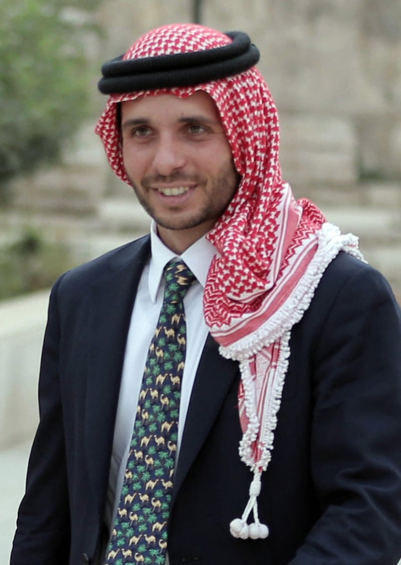 Jordan's Prince Hamzah Bin Al-Hussein attends a press event in Amman where Prince Ali announced his bid to succeed FIFA president Joseph Blatter on September 9, 2015. Prince Ali, 39, is a former FIFA vice president who led an unsuccessful challenge as a reform candidate against Blatter for the top job in May, just two days after the arrest of seven FIFA officials in Zurich. AFP PHOTO / KHALIL MAZRAAWI (Photo by KHALIL MAZRAAWI / AFP)