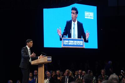 Prime Minister Rishi Sunak on the final day of the Conservative Party conference. Getty Images