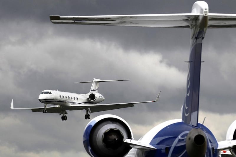 A Gulfstream G550 jet comes in to land at the Farnborough Airshow in 2012. Luke MacGregor / Reuters