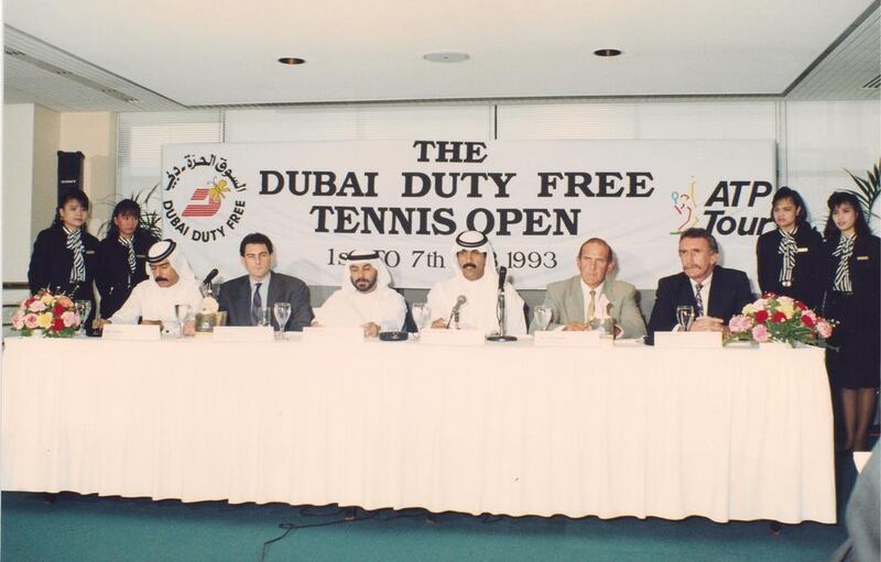 Press conference prior to the first Dubai Duty Free Tennis Championship in 1993. Photo Courtesy: Dubai Duty Free Tennis Championships