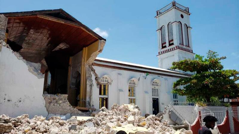 The Sacred Heart Church in Les Cayes, Haiti, was damaged by an earthquake.