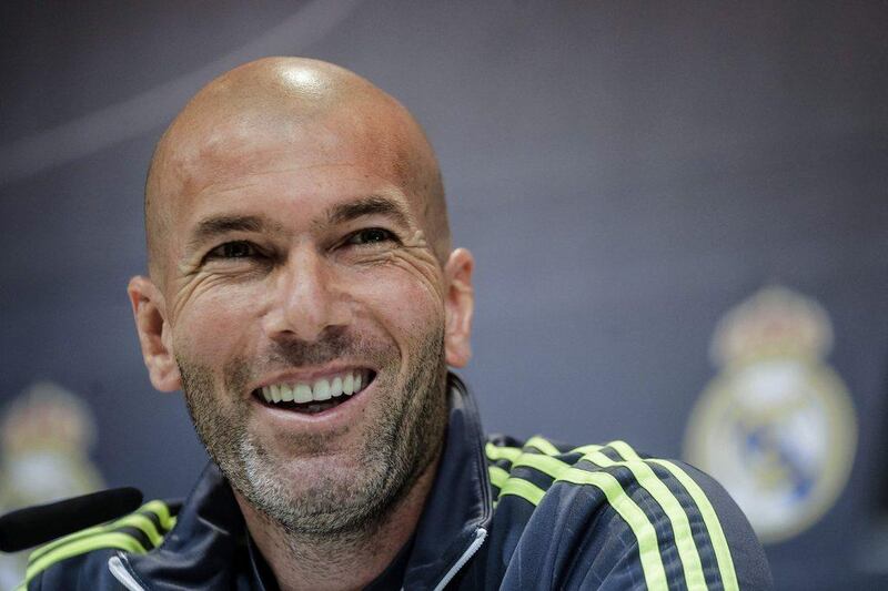 Real Madrid' manager Zinedine Zidane shown during a press conference ahead of el clasico against Barcelona on Saturday. Emilio Naranjo / EPA / April 1, 2016 