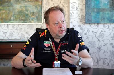 ABU DHABI , UNITED ARAB EMIRATES ,  November 25 , 2018 :- Andy Palmer, CEO of Aston Martin during the interview at Shangri-La Hotel in Abu Dhabi. ( Pawan Singh / The National ) For Business. Story by Massoud Derhally