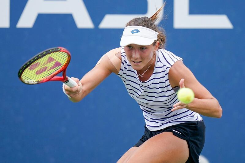 Varvara Gracheva on her way to victory over Kristina Mladenovic. AP