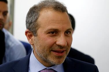 Gebran Bassil is seen after a news conference in Beirut in 2019. Reuters