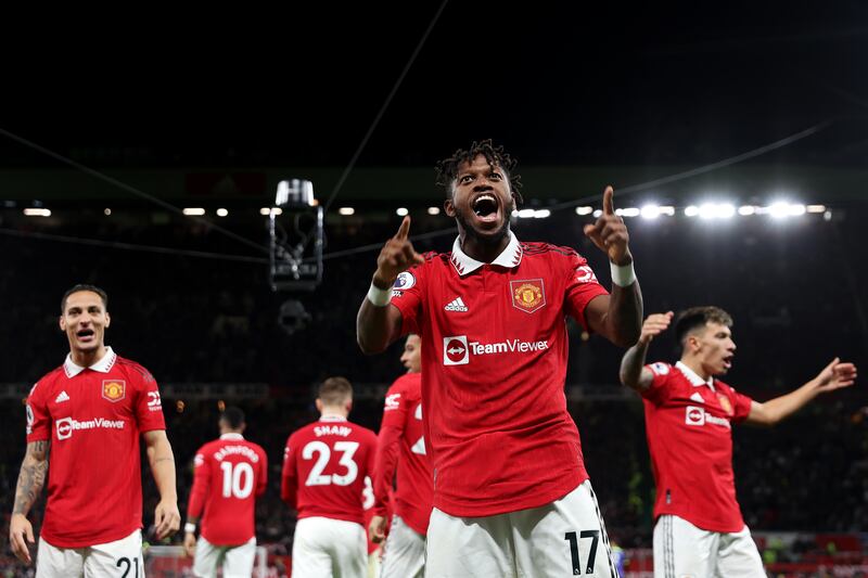 Manchester United's Fred celebrates scoring the first. Getty