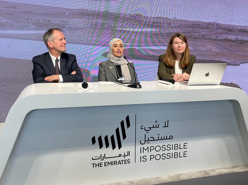 UAE Minister of State for Government Development and the Future Ohood Al Roumi, Margareta Drzeniek, managing partner with Horizon Group, Nigel Holloway, chief executive of Newsweek Vantage, at the launch of the index. Photo: The National
