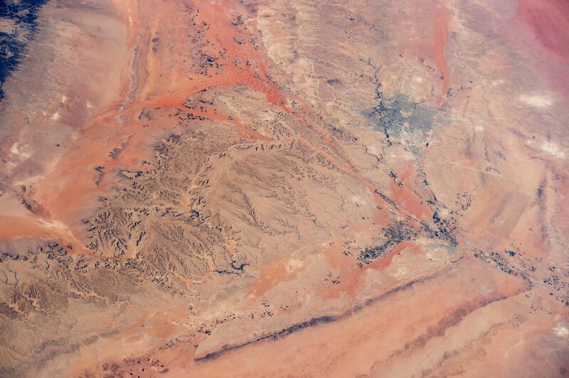A dusty atmosphere over central Saudi Arabia in 2014. The dunes in Riyadh are visible from space