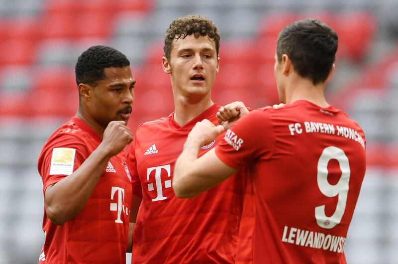 Bayern Munich's Benjamin Pavard celebrates scoring on Saturday. Reuters