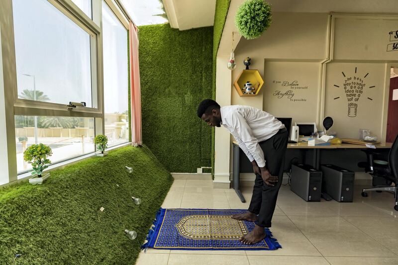 Jonathan Kibira from Uganda who converted to Islam and is fasting for the first time in Ajman on April 26th, 2021. Chris Whiteoak / The National. 
Reporter: Salam Al Amir for News