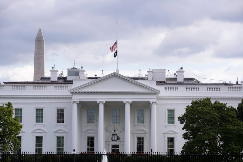 The United States national flag flies at half-staff over the White House by proclamation of US President Joe Biden, to honor the late Queen Elizabeth II of Britain following her death, in Washington, DC, USA, 08 September 2022. EPA