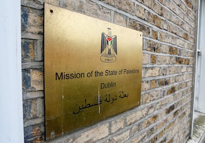 The sign for the Palestinian mission office in Dublin, following the announcement by Irish Prime Minister Simon Harris that his country will join Spain and Norway in formally recognising the State of Palestine. PA