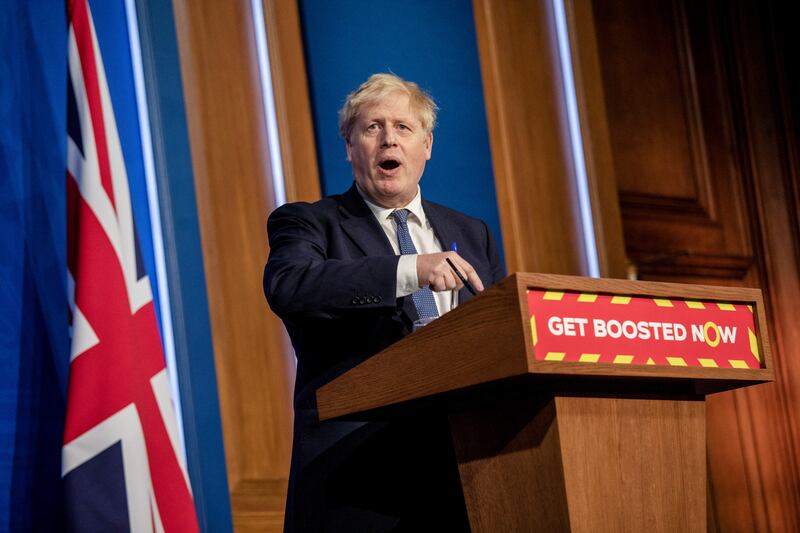 Prime Minister Boris Johnson attends a briefing on the coronavirus pandemic. Reuters