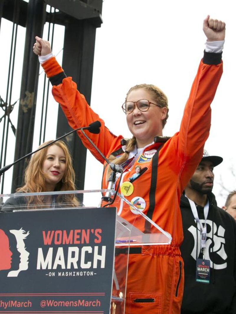 Comedian Amy Schumer speaks to the crowd during the Women’s March rally in Washington. Jose Luis Magana / AP photo