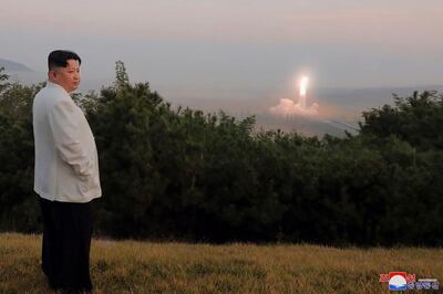 North Korean leader Kim Jong-un inspects a missile test at an undisclosed location in North Korea. AP 