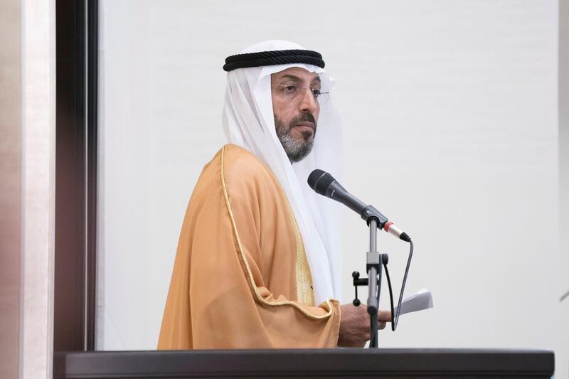 ABU DHABI, UNITED ARAB EMIRATES - June 04, 2019: HE Dr Mohamed Matar Salem bin Abid Al Kaabi, Chairman of the UAE General Authority of Islamic Affairs and Endowments (C), delivers a sermon during Eid Al Fitr prayers at the Sheikh Sultan bin Zayed the First mosque in Al Bateen. 

( Rashed Al Mansoori / Ministry of Presidential Affairs )
---