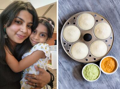 Indian mum Priyanka Uchil with her daughter Kyra, who enjoys South Indian dishes such as idli. Photo: Priyanka Uchil; Getty Images