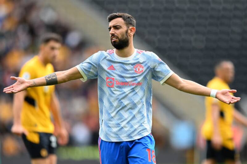 Bruno Fernandes 6. Weak shot after six and then clattered by Coady. Put ball in the Wolves’ net. Booked again for his complaining to the referee, then flicked a fine ball to set up Greenwood. Getty