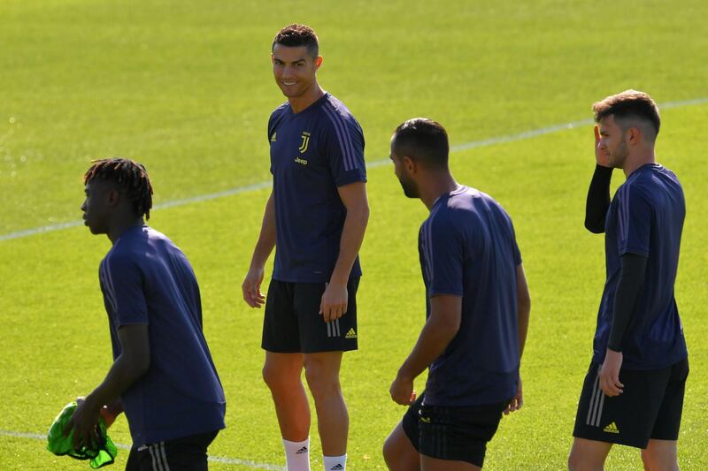 Cristiano Ronaldo and his Juventus teammates during a training session. AFP