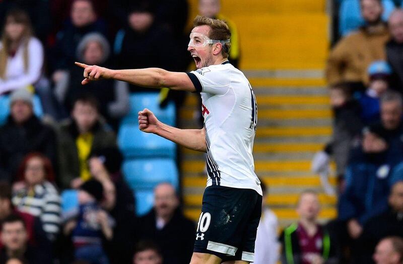 Harry Kane of Tottenham Hotspur celebrates as he scores their first goal during the Premier League match between Aston Villa and Tottenham Hotspur at Villa Park on March 13, 2016 in Birmingham, England. (Photo by Stu Forster/Getty Images)