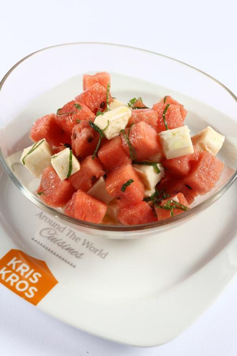 Watermelon and halloumi salad from the chefs at Kris Kros in downtown Dubai. Courtesy Kris Kros