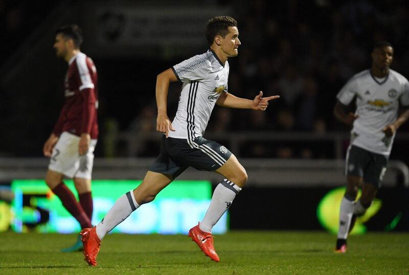 Ander Herrera of Manchester United celebrates scoring his side’s second goal. Laurence Griffiths / Getty Images