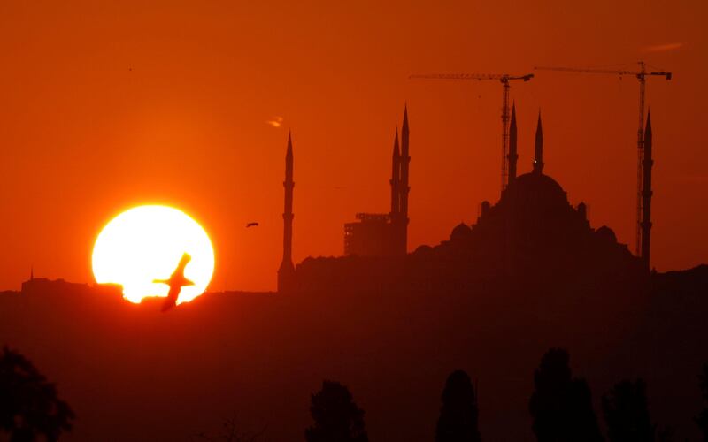 A new mosque under construction at Camlica Hill overlooking the Bosphorus in Istanbul, Turkey. Jamal Saidi / Reuters