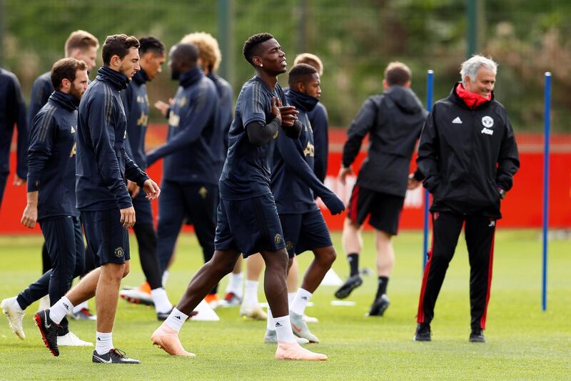 Mourinho and Pogba during training. Action Images via Reuters