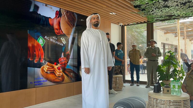 Ahmed Al Shaikh Al Zaabi, of Modon Properties, greeting visitors at Abu Dhabi’s newest glamping destination, Al Mugheirah Resort.