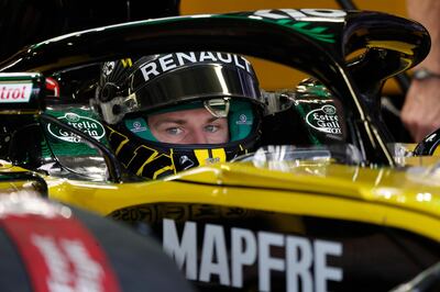 Renault driver Nico Hulkenberg, of Germany, sits in his car during the first training session of the Formula One Mexico Grand Prix auto race at the Hermanos Rodriguez racetrack in Mexico City, Friday, Oct. 26, 2018. (AP Photo/Moises Castillo)