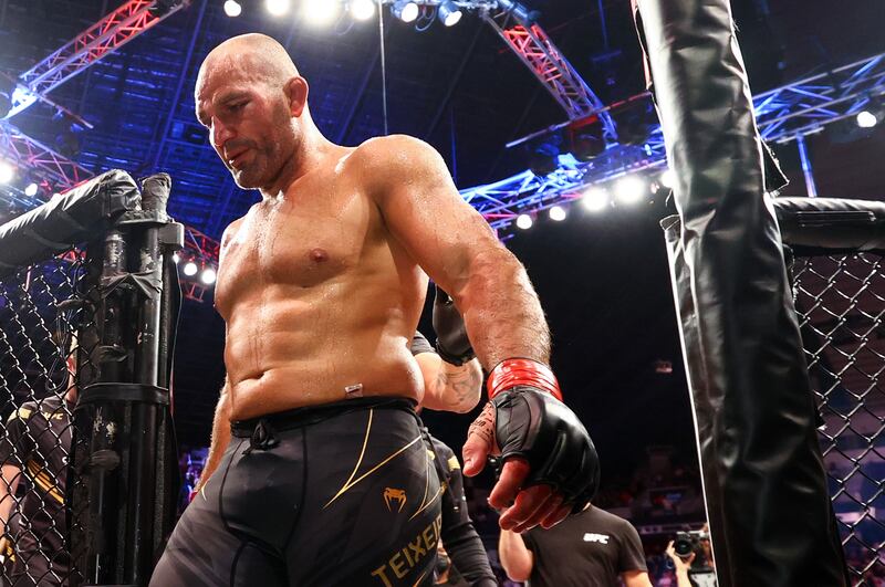 Glover Teixeira leaves the octagon after his defeat to Jiri Prochazka at UFC 275. Getty