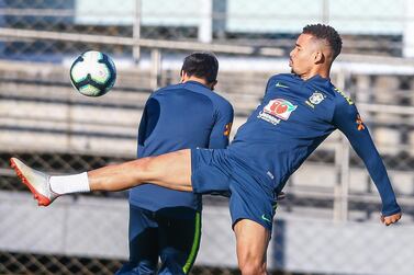 PORTO ALEGRE, BRAZIL - JUNE 26: Gabriel Jesus of Brazil kicks the ball during a training session at Gremio's Training Center on June 26, 2019, in Porto Alegre, Brazil. (Photo by Lucas Uebel/Getty Images)