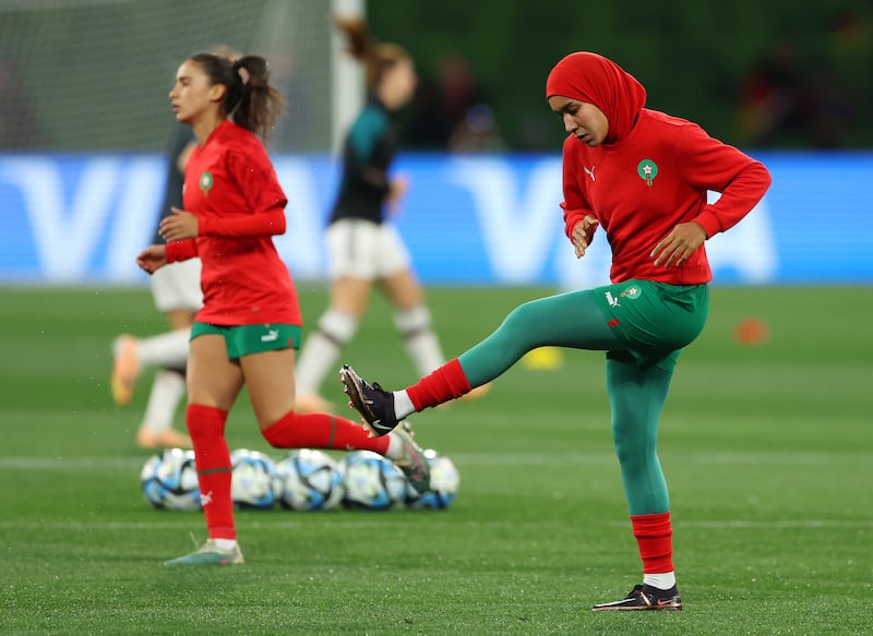  Nouhaila Benzina of Morocco warms up. Getty Images