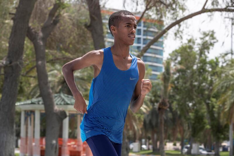 ABU DHABI, UNITED ARAB EMIRATES. 02 MAY 2020. UAE-born Somali distance runner Abdulsalam Farah. He was to represent the UAE University at the World University Games in Morocco but that event unfortunately got postponed due to the current Covid-19 pandemic. (Photo: Antonie Robertson/The National) Journalist: Amith Passela. Section: Sport.