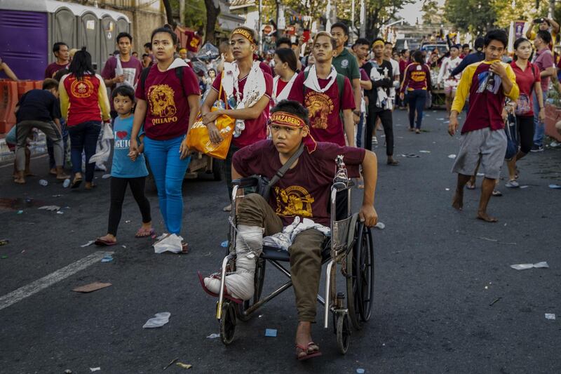 A Filipino Catholic devotee takes part in the annual procession of the Black Nazarene. Getty