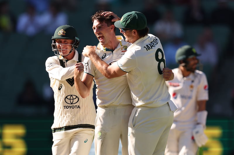 Pat Cummins end his 10-wicket match with second-innings figures of 5-49 to lead Australia to victory. Getty Images