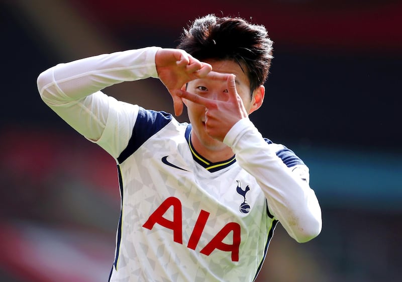 SOUTHAMPTON, ENGLAND - SEPTEMBER 20: Heung-Min Son of Tottenham Hotspur celebrates after scoring his team's second goal during the Premier League match between Southampton and Tottenham Hotspur at St Mary's Stadium on September 20, 2020 in Southampton, England. (Photo by Catherine Ivill/Getty Images)