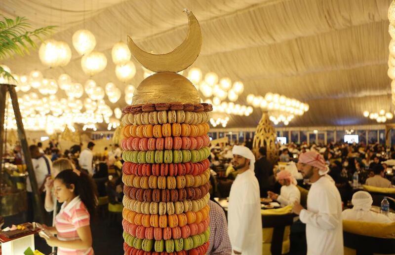 A column of French macaroons.