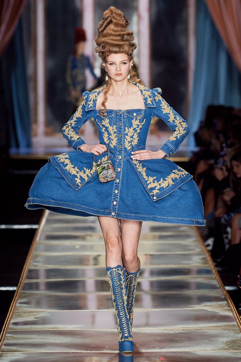 Moschino delves back in time for autumn/winter 2022 ready-to-wear, with a dress inspired by the French Queen Marie Antoinette. Photo: Moschino