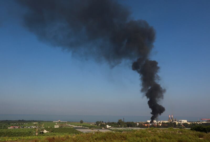 Smoke billows from the fire at the Zahrani oil storage plant in southern Lebanon. Reuters