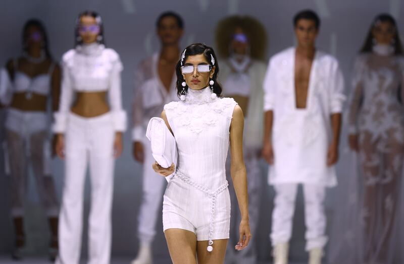 A model on the catwalk during the Amato show at Arab Fashion Week. Getty Images