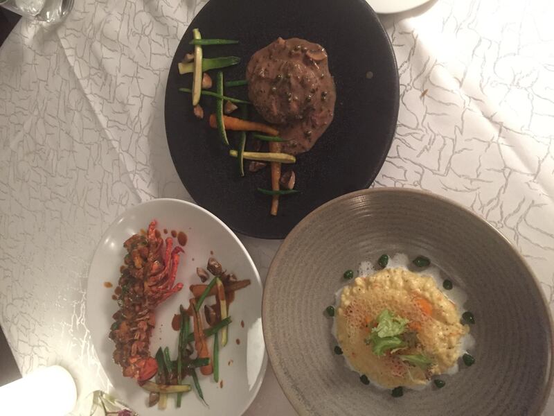 Choose from three mains: steak Diane, pumpkin risotto and lobster thermidor. Photo by Panna Munyal