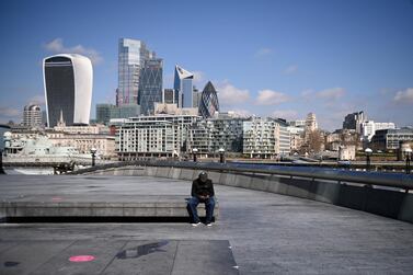 epa09089905 The City of London in London, Britain, 22 March 2021. Lockdown restrictions due to the Coronavirus pandemic has cost the UK economy a whopping 270bn euros, according to data from the Centre of Economics and Business Research (CEBR). London has been mostly severely hit, losing over 55bn euros. March 23 marks one years since lockdown restrictions began across Britain. EPA/ANDY RAIN