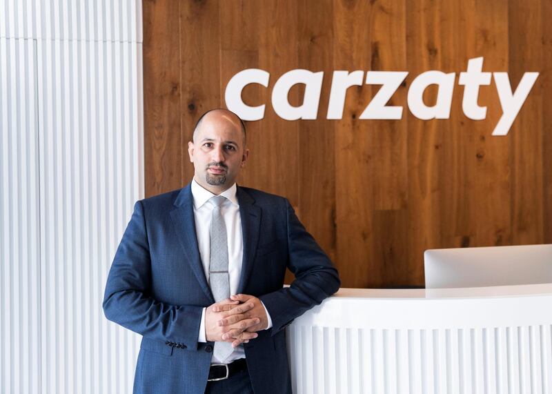 DUBAI, UNITED ARAB EMIRATES. 21 SEPTEMBER 2020. 
Marwan Chaar, managing director of Carzaty, a digital car showroom where customers browse inventory.

(Photo: Reem Mohammed/The National)

Reporter:
Section: