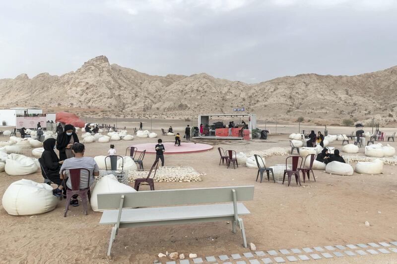 SHARJAH, UNITED ARAB EMIRATES. 21 FEBRUARY 2021. Not A Space is a cool new pop-up location in the Al Faya Desert of Sharjah where people can go to enjoy a coffee and a bite to eat. (Photo: Antonie Robertson/The National) Journalist: Hayley Skirka. Section: National.