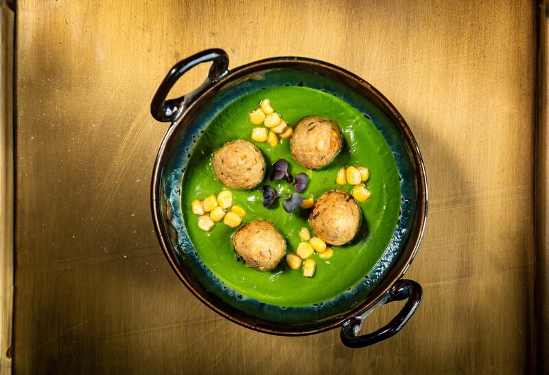 Corn koftas with spinach saag at Indya by Vineet. Courtesy Indya by Vineet